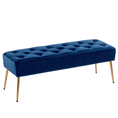 DUHOME Button-Tufted Ottoman Bench, Upholstered Bedroom Benches Velvet Footrest Stool Dining Bench Accent Bench for Entryway Dining Room Living Room Bedroom, Dark Blue