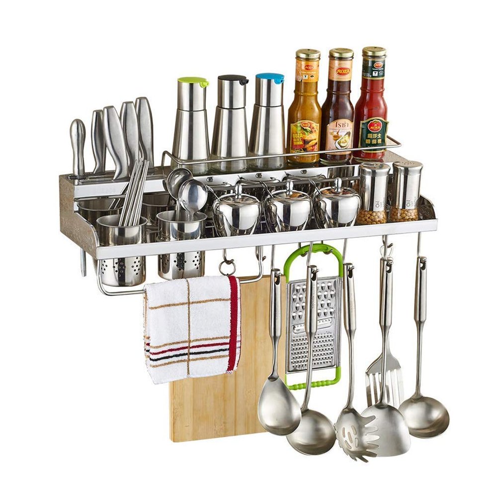 WHLMYH Modern Stainless Steel Kitchen Shelf,Kitchen Shelf Racks Home Kitchen Shelf Stainless Steel Wall Hanging Spice Rack Supplies and Accessories Hanger,60 * 10 * 20Cm