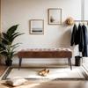 DUHOME Button-Tufted Ottoman Bench, Upholstered Bedroom Benches Leather Footrest Stool Accent Bench for Entryway Dining Room Living Room Bedroom End of Bed, Yellowish Brown view 2