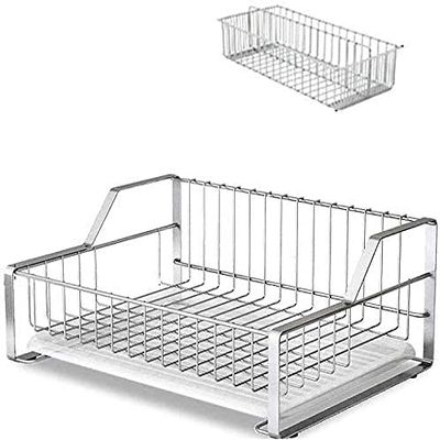 WHLMYH Modern Stainless Steel Kitchen Shelf,Household Kitchen Shelf Dish Rack Stainless Steel Drain Rack (44 * 33 * 17Cm)