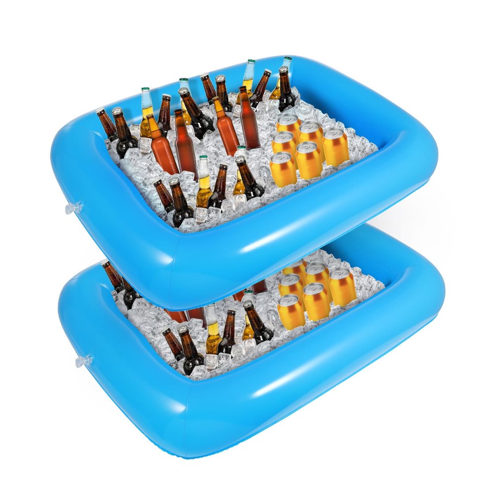 Hemoton 2 PCS Inflatable Serving Bar, Tray Food Drink Containers, Buffet Cooler with Drain Plug, Picnic Ice Food Serving Trays, for Indoor Outdoor BBQ Camping Picnic Pool Party Supplies