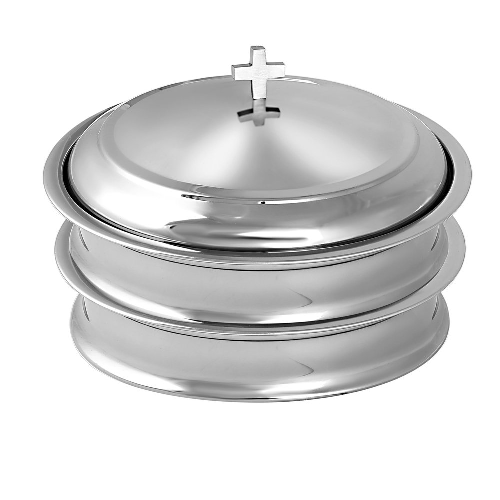 Communion Ware 2 Holy Wine Serving Trays with A Cover - Stainless Steel (Silver/Mirror)
