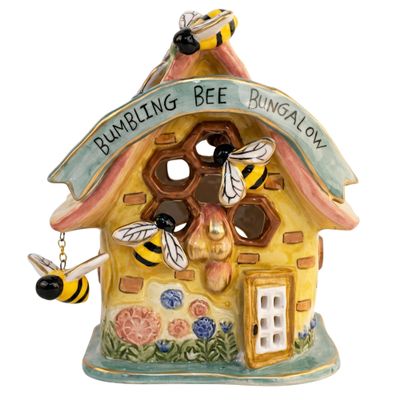 Blue Sky Ceramics Ceramic Bumbling Bee Bungalow Candle House, Blue (20499)