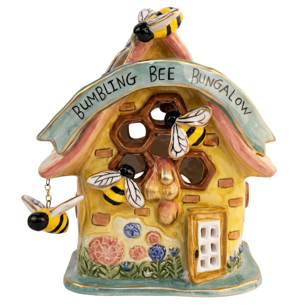 Blue Sky Ceramics Ceramic Bumbling Bee Bungalow Candle House, Blue (20499)