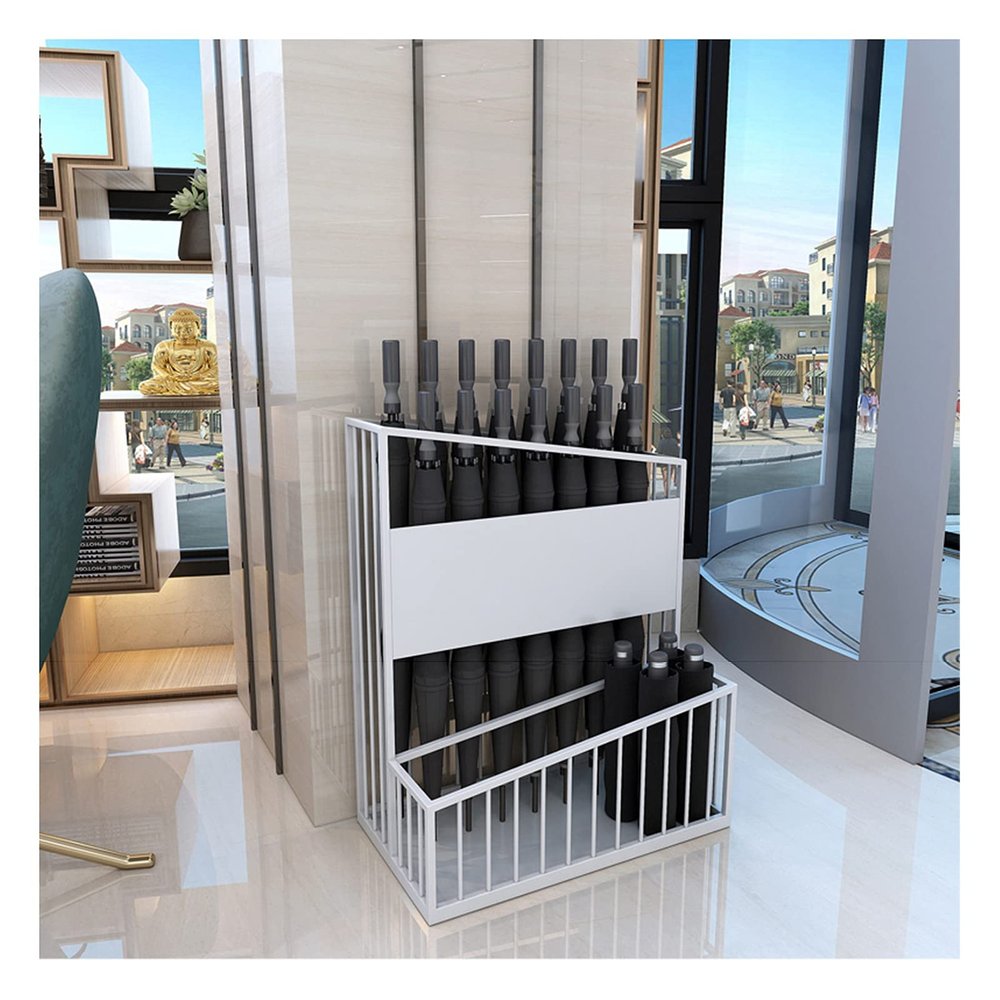 Umbrella Rack Hua Modern and Simple Umbrella Stand, Metal White Umbrella Bucket, Suitable for Home Business Hotel Lobby, with Drainage Holes, 3 Sizes (Size : 36x25x50cm)
