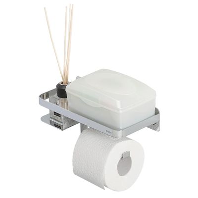 Tiger Toilet roll Holder with Shelf, Stainless Steel, Chrome, BxHxT: 24 x 10 x 11,6 cm