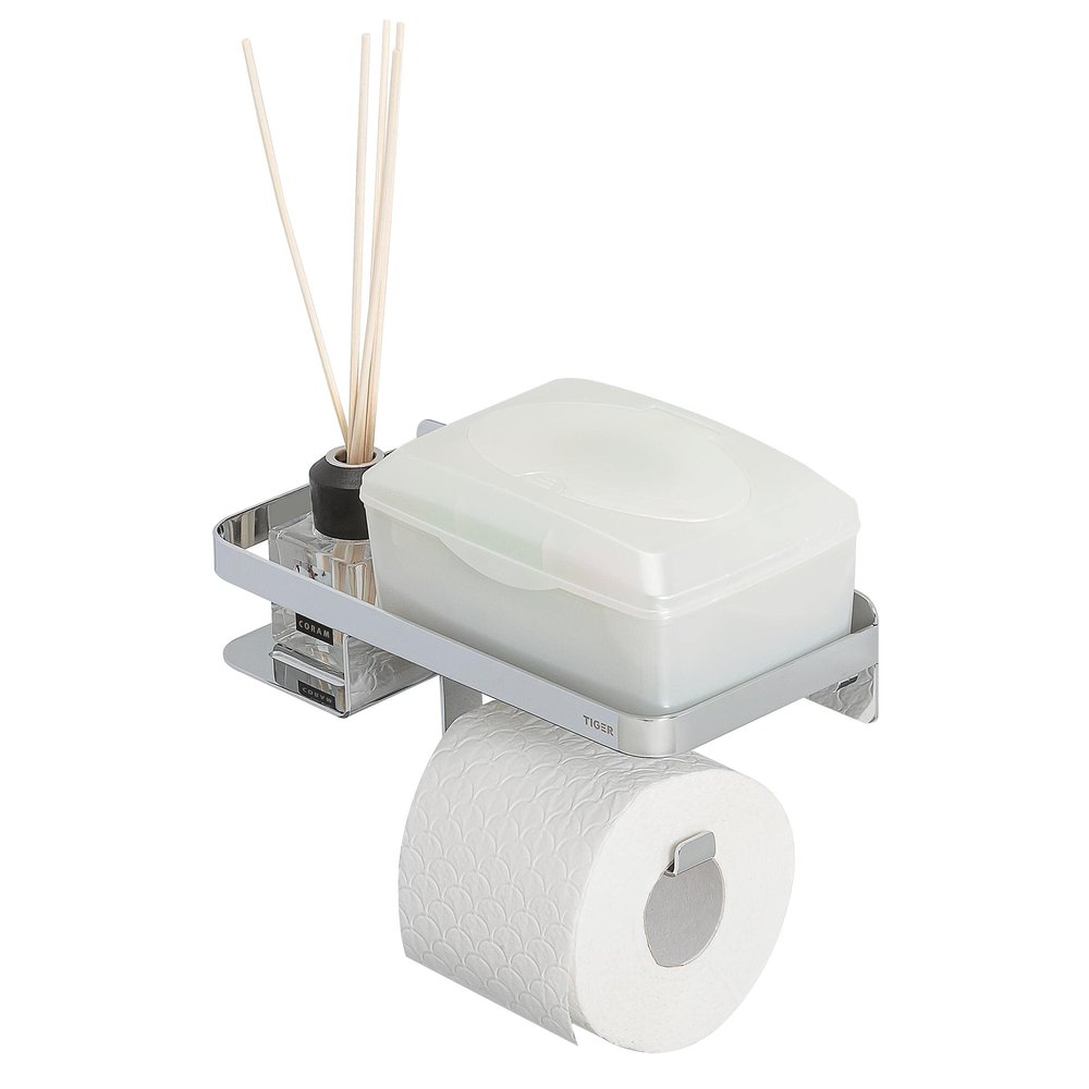 Tiger Toilet roll Holder with Shelf, Stainless Steel, Chrome, BxHxT: 24 x 10 x 11,6 cm
