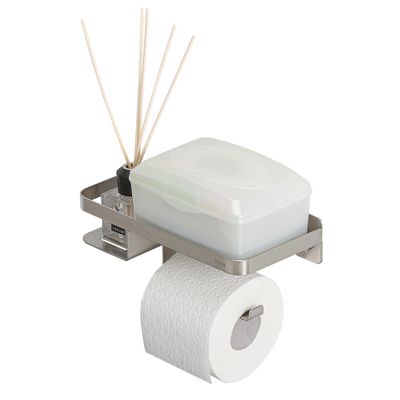 Tiger Caddy Toilet Roll Holder with Practical Shelf Stainless Steel Toilet Roll Holder with Shelf for Smartphone or Box for Wet Toilet Paper Colour: Brushed Stainless Steel