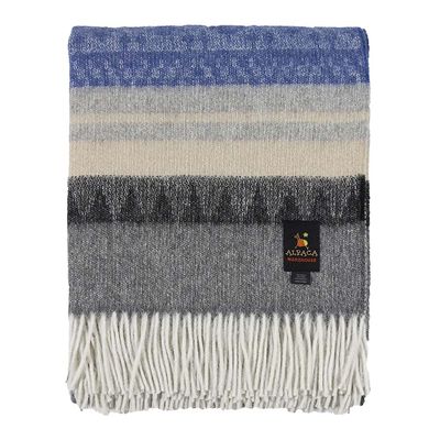 Alpaca Wool Blanket Throw Cherokee Design for Bed Couch Sofa Soft Warm Peruvian Alpaca Wool Blankets 72" x 60" (Gray/Charcoal Gray/Lapis Blue/Beige)