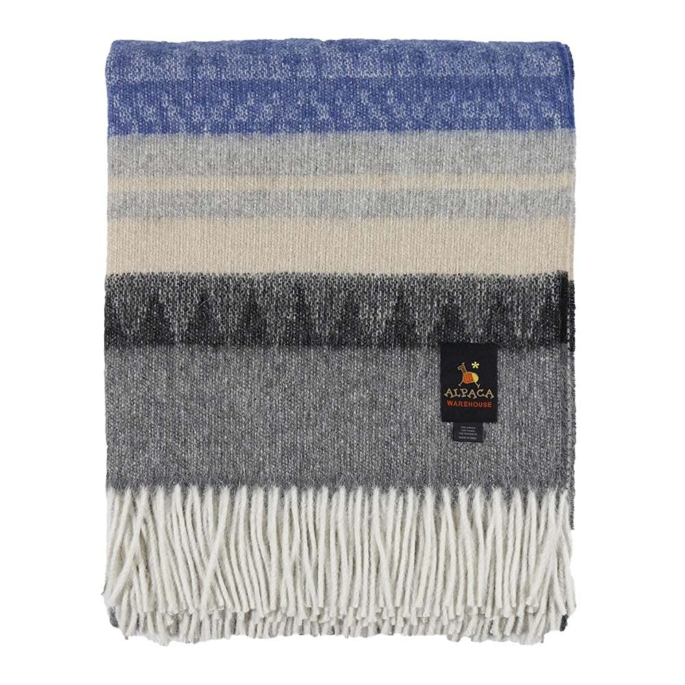 Alpaca Wool Blanket Throw Cherokee Design for Bed Couch Sofa Soft Warm Peruvian Alpaca Wool Blankets 72" x 60" (Gray/Charcoal Gray/Lapis Blue/Beige)