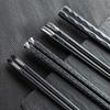 5 Pairs Food Grade PET+Glass Fiber Alloy Polymer Laser Engraving Japanese Metal Chopsticks, Squared Edge Non-Slip Chop Sticks Pack Reusable Gift with Case view 1