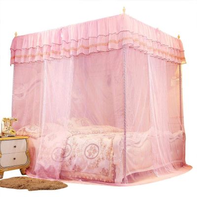 Cryfokt 4 Corners Post Canopy Bed Curtain, Luxury Princess Three Side Openings Post Bed Curtain Canopy Netting Net Bedroom Decoration Accessories(L)