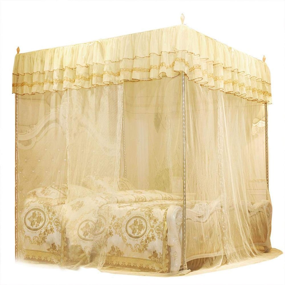 Four Corner Post Elegant Net Bed Canopy Set, Luxury Princess Bed Curtain Net Bed Netting Canopy for Home(S)