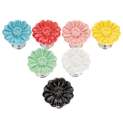 YUNSI Creative Handles 1pc Colorful Flowers Pulls Knob Ceramic Furniture Cabinet Knobs and Handles Door Cupboard Drawer Kitchen Pull Handles Home Decor Hardware Handle(Black)
