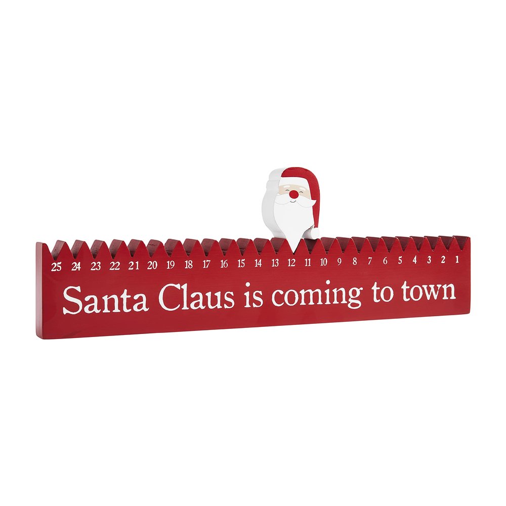 Mud Pie, 5.5" x 16" Christmas Santa Countdown Block, Red
