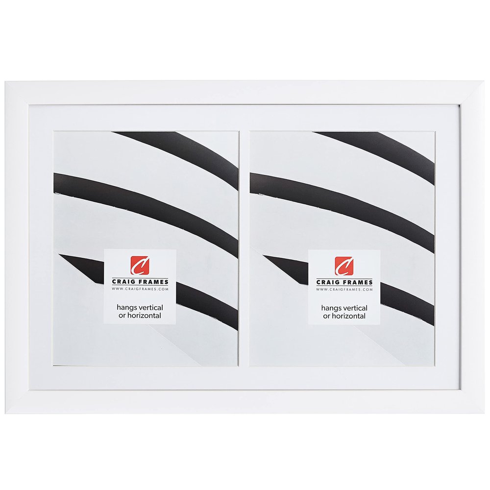 Craig Frames 12 x 18 Inch White Picture Frame, Single White Collage Mat with 2, 8 x10 Inch Openings