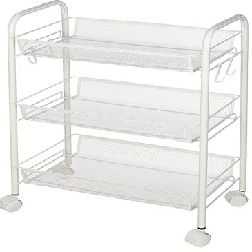 Urban Lifestyle 3 Tier Mesh All Purpose Utility Rolling Storage Cart, White