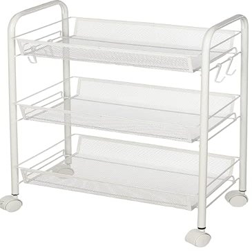 Urban Lifestyle 3 Tier Mesh All Purpose Utility Rolling Storage Cart, White