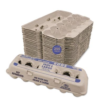 Stromberg's Grade A Large Printed Egg Cartons, Biodegradable and Eco-Friendly, Made From Recycled Materials, With Educational Prints for Safe Handling Instructions and Nutrition Facts, 250 Pack