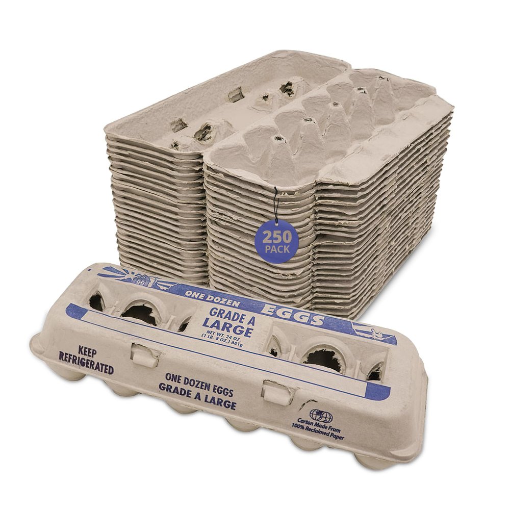 Stromberg's Grade A Large Printed Egg Cartons, Biodegradable and Eco-Friendly, Made From Recycled Materials, With Educational Prints for Safe Handling Instructions and Nutrition Facts, 250 Pack