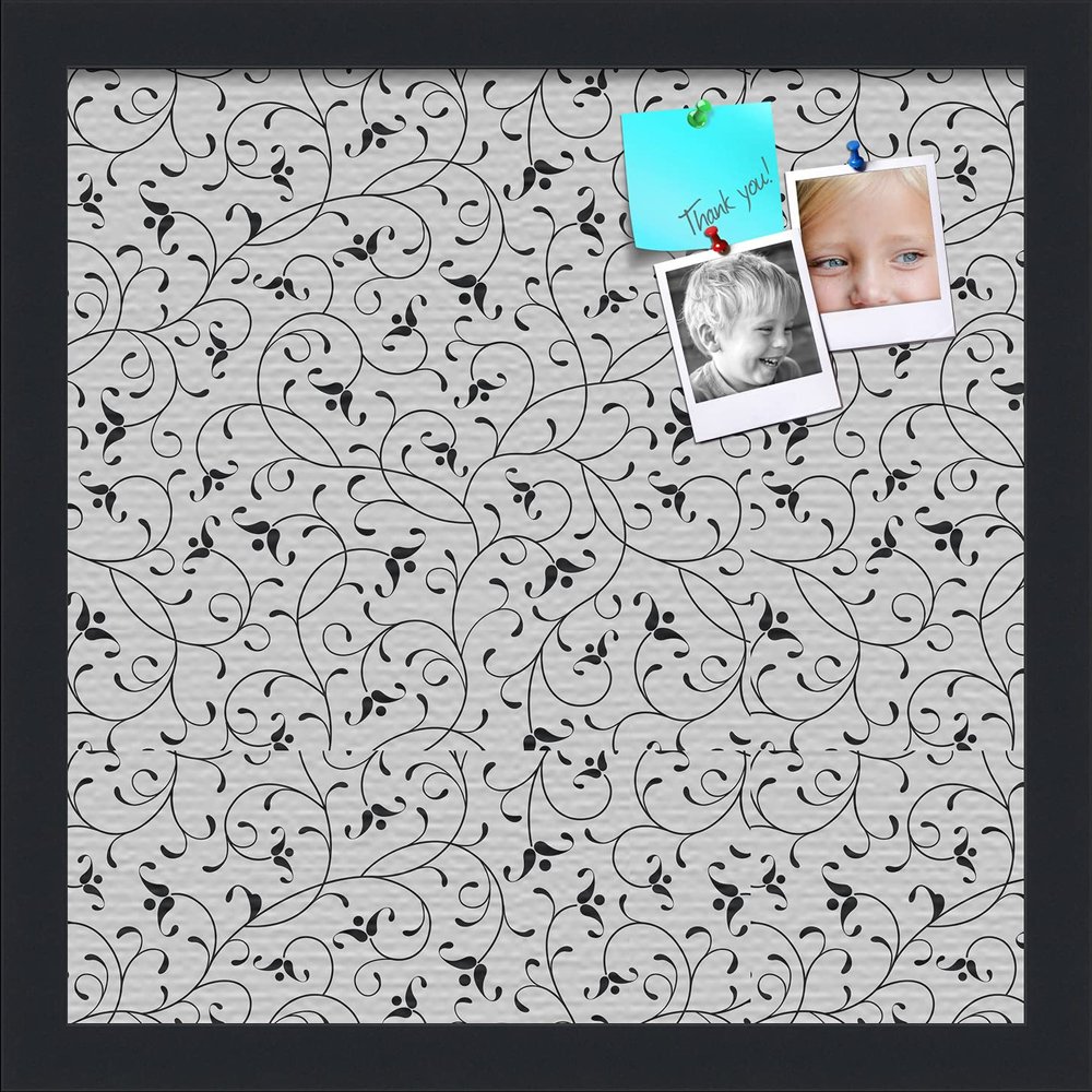 PinPix ArtToFrames 12x12 Custom Cork Bulletin Board Bk Seemless Flower Poster Board Has a Fabric Style Canvas Finish, Framed in Satin Black (PinPix-122)
