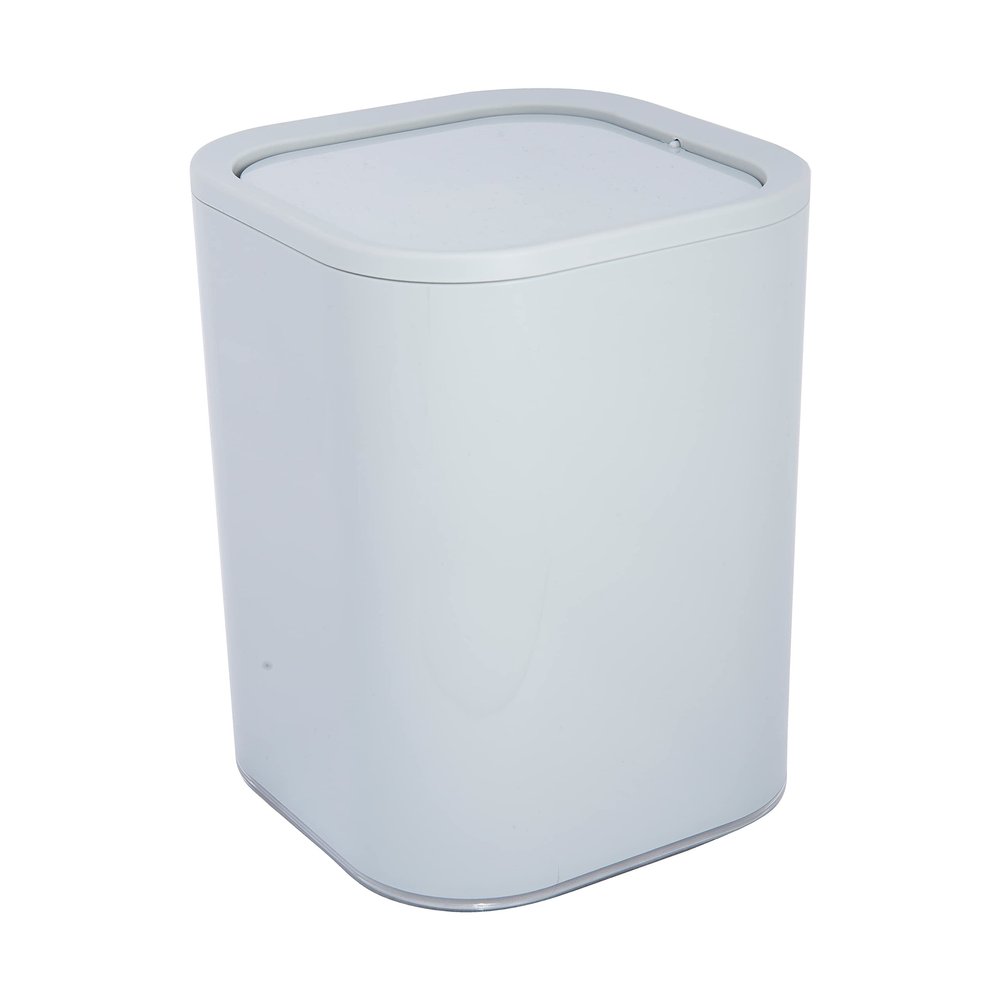 Bath Bliss 8 Liter Acrylic Wastebasket | Weighted Swing Top Lid | Small Trash Can | Waste Bin | Garbage Container | Contemporary Design | Bathroom | Bedroom | Office | Dorm | Grey