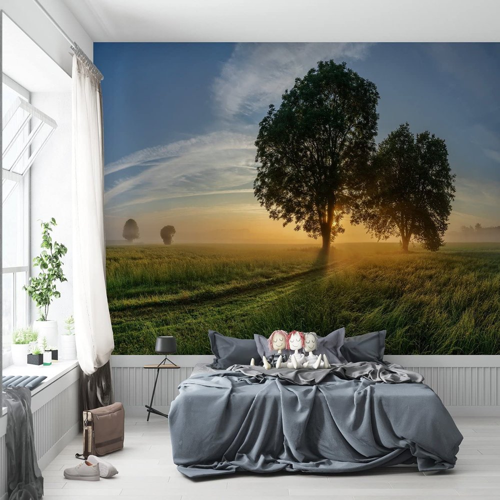 Niwo ART - Countryside Road Trees Sunshine, Removable Wall Mural | Self-Adhesive Large Wallpaper (64"x96")
