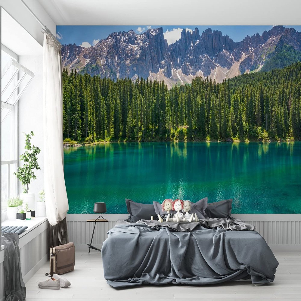 Niwo ART - Karersee Lake Dolomites Mountains Italy, Removable Wall Mural | Self-Adhesive Large Wallpaper (64"x96")