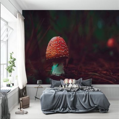 Niwo ART - Red Mushroom, Removable Wall Mural | Self-Adhesive Large Wallpaper (96"x144")