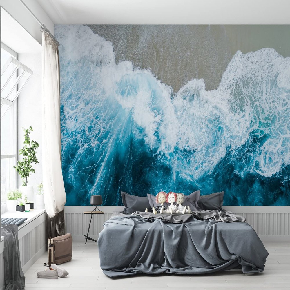 Niwo ART - Beautiful Beach Waves, Removable Wall Mural | Self-Adhesive Large Wallpaper (64"x96")