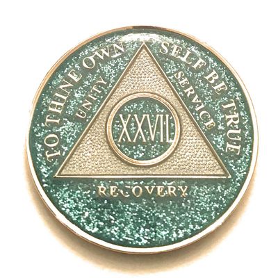 27 Year AA, Aqua, Turquoise, Blue, Bling, Glitter, Medallion, Bling, Chip, Coin, Token