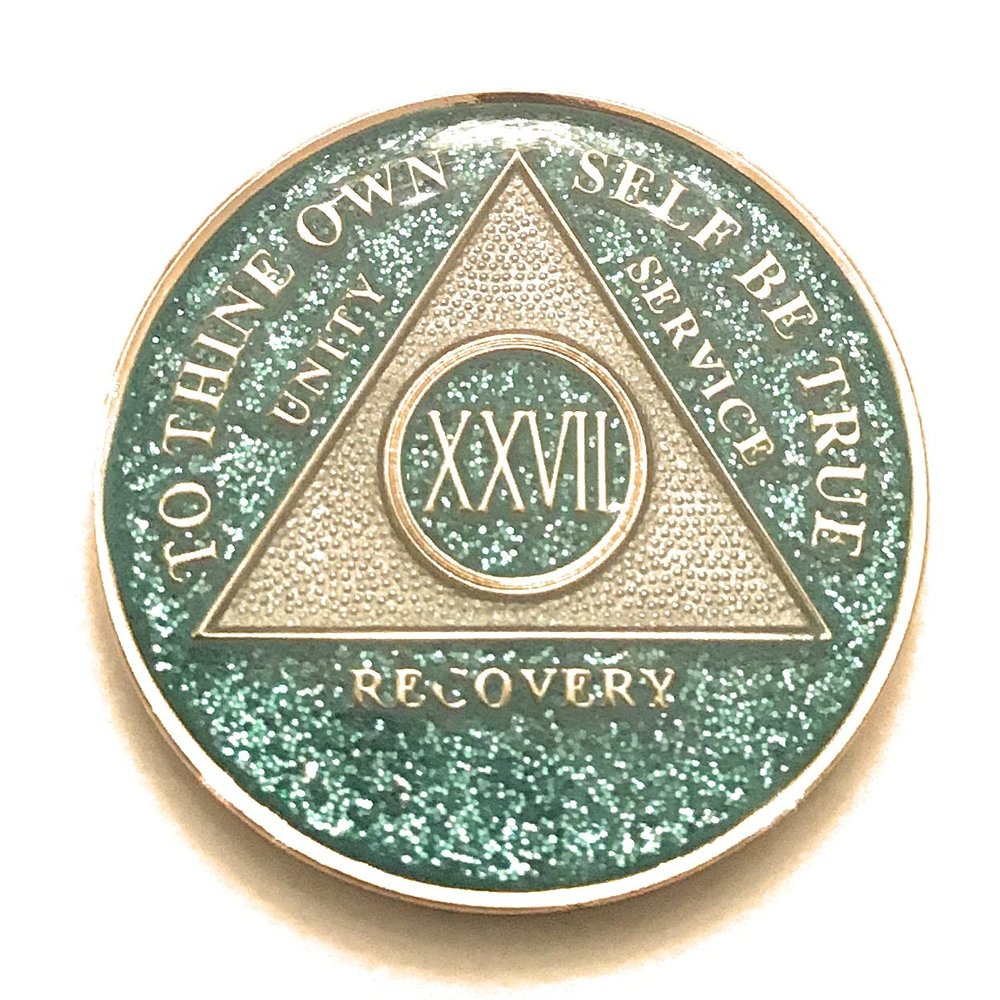 27 Year AA, Aqua, Turquoise, Blue, Bling, Glitter, Medallion, Bling, Chip, Coin, Token