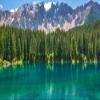 Niwo ART - Karersee Lake Dolomites Mountains Italy, Removable Wall Mural | Self-Adhesive Large Wallpaper (96"x144") view 2