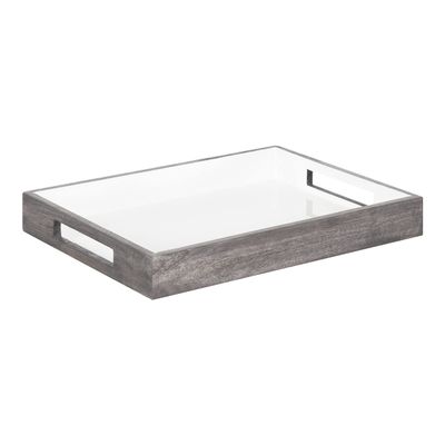 Kate and Laurel Ehrens Modern Wooden Tray, 13 x 17, Gray and White, Sophisticated Accent Tray for Farmhouse Decor