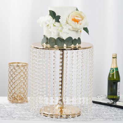 16'' Metal Crystal Cake Stand Cake Holder Cupcake Stand Dessert Tower Wedding Party Display with Acrylic Chains - Gold