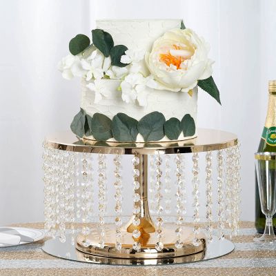 8'' Metal Crystal Cake Stand Cake Holder Cupcake Stand Dessert Tower Wedding Party Display with Acrylic Chains - Gold