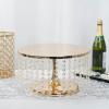 8'' Metal Crystal Cake Stand Cake Holder Cupcake Stand Dessert Tower Wedding Party Display with Acrylic Chains - Gold view 2