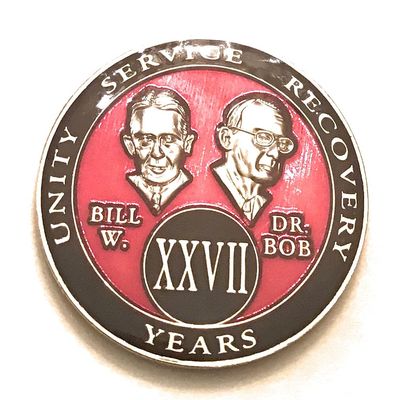 27 Year AA Medallion- Red Bill & Bob, Sobriety Chip, Token, Coin