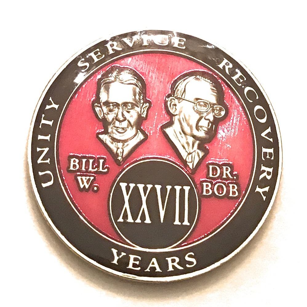 27 Year AA Medallion- Red Bill & Bob, Sobriety Chip, Token, Coin