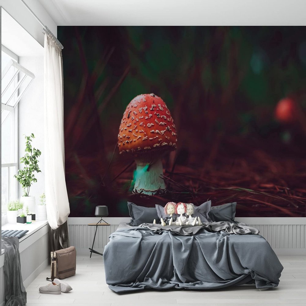 Niwo ART - Red Mushroom, Removable Wall Mural | Self-Adhesive Large Wallpaper (64"x96")