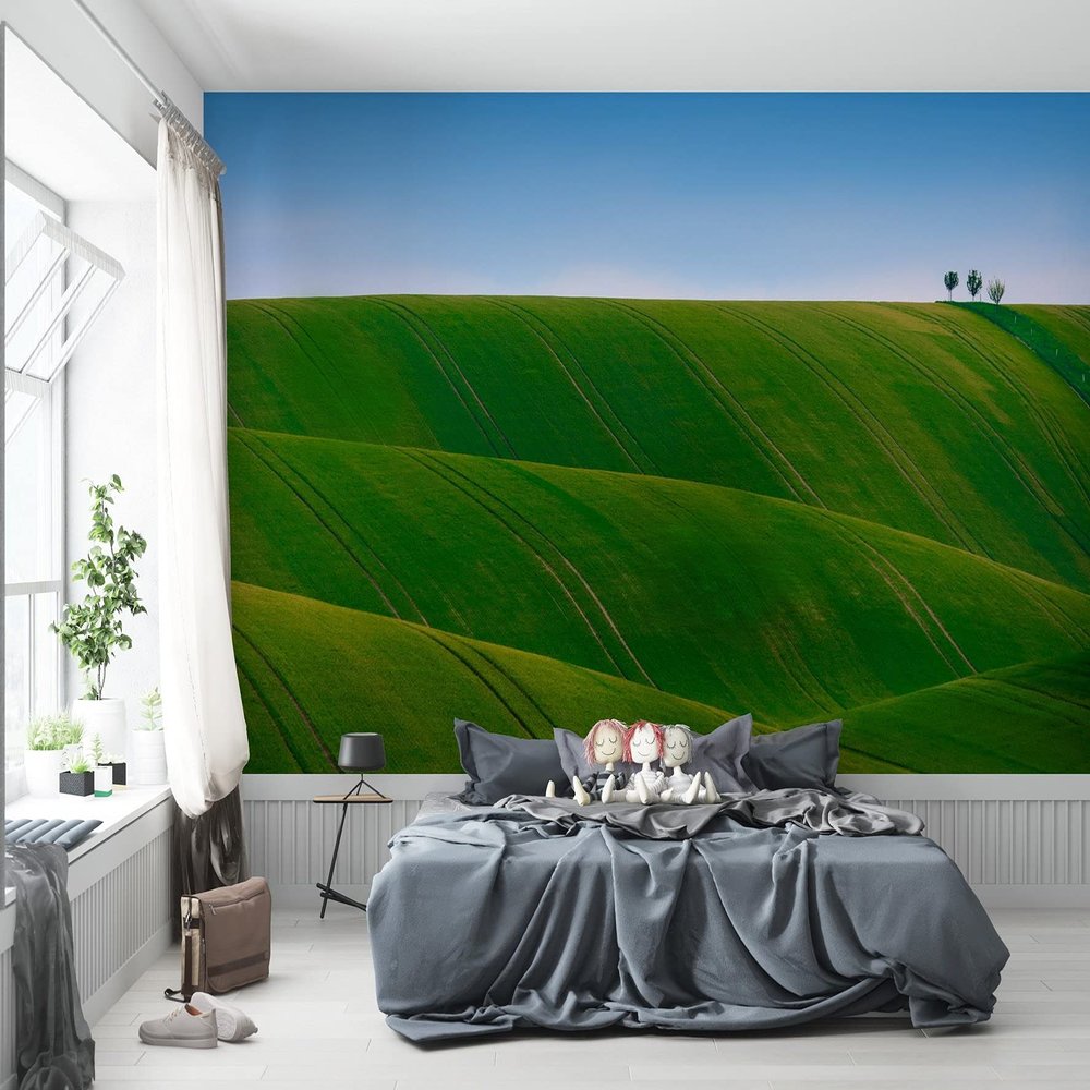 Niwo ART - Green Rolling Hills, Removable Wall Mural | Self-Adhesive Large Wallpaper (64"x96")