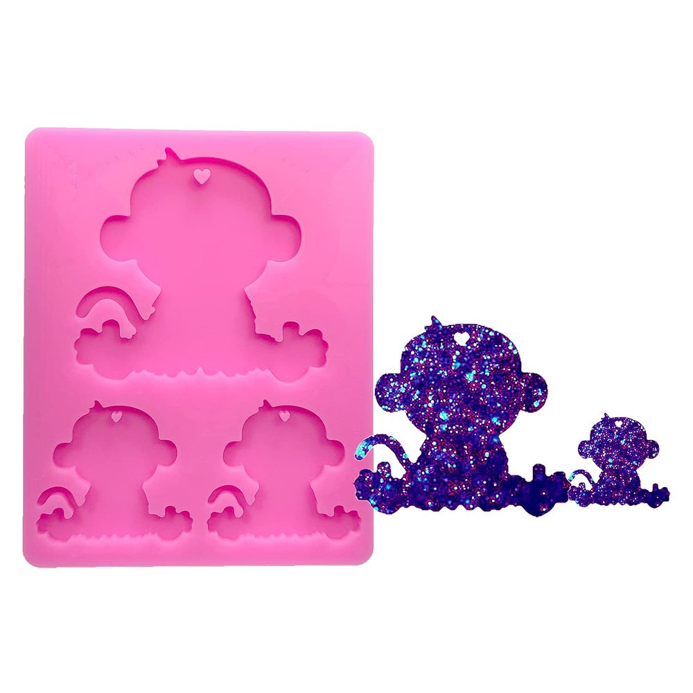 Shiny Glossy Monkey Family Mother and Baby Keychain Silicone Molds