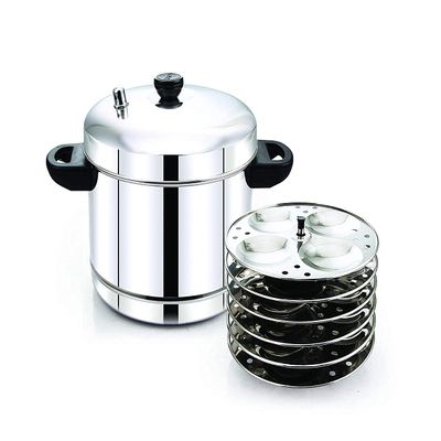 6 Plates Idli Cooker Stainless Steel with Induction Base, (24 Idlis)