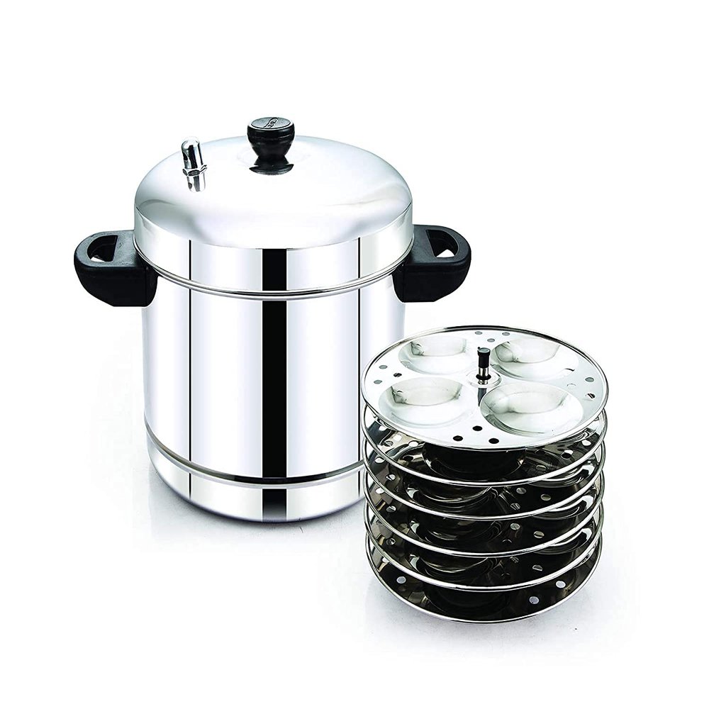 6 Plates Idli Cooker Stainless Steel with Induction Base, (24 Idlis)