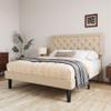 Allewie Full Size Button Tufted/Fabric Upholstered Bed Frame with Adjustable Headboard/Wood Slat Support/Mattress Foundation/Beige view 1