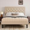 Allewie Full Size Button Tufted/Fabric Upholstered Bed Frame with Adjustable Headboard/Wood Slat Support/Mattress Foundation/Beige view 3