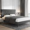 Allewie Full Size Button Tufted Platform/Fabric Upholstered Bed Frame with Adjustable Headboard/Wood Slat Support/Mattress Foundation/Dark Grey (Full) view 1
