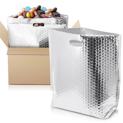 APQ Insulated Foil Bag With Handles, 6 x 6 x 6 Inches. 10 Pack Thermal Bags for Frozen Food. Metallized Foil Box Liners With Bubble Cushion. Shipping Bags for Food, Cosmetics