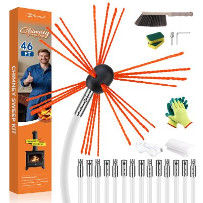 Bluesea Chimney Sweep Kit - Extends Up to 46 Feet, Includes 14 Flexible Rods and Strong Brush for Efficient Cleaning