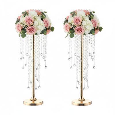 21.6in Beaded Crystal Flower Stands for Centerpieces, Golden Flower Holders Road Leading Candle Holders, Elegant Flower Vases for Home Party Anniversary Christmas Wedding Decorations